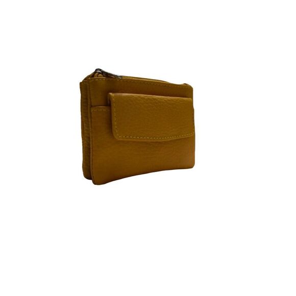 New COIN PURSE Credit Card Holder YELLOW with 2 Keychain Leather Bag - Picture 4 of 4